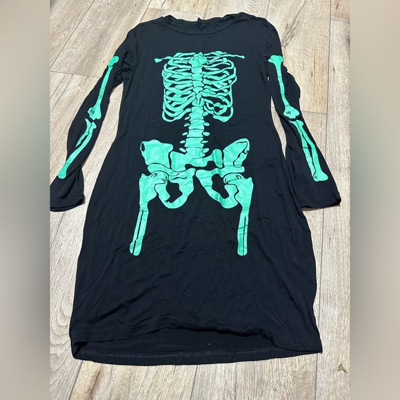 Neon green skeleton bones Bodycon stretchy dress Halloween black light resistant - Picture 6 of 14
